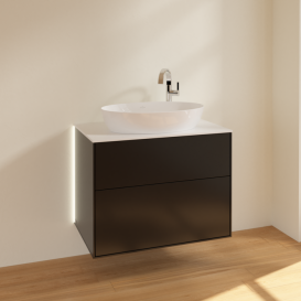 Тумба під раковину Villeroy & Boch Finion 80х50,1 см із підсвічуванням МДФ чорний матовий лак/скло біле матове G87100PD