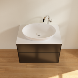 Тумба під раковину Villeroy & Boch Finion 80х50,1 см із підсвічуванням МДФ чорний матовий лак/скло біле матове G87100PD