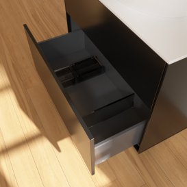 Тумба під раковину Villeroy & Boch Finion 80х50,1 см із підсвічуванням МДФ чорний матовий лак/скло біле матове G87100PD