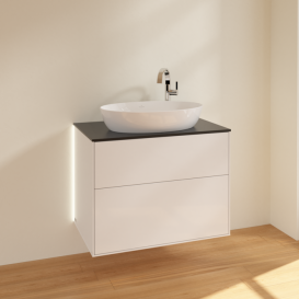 Тумба під раковину Villeroy & Boch Finion 80х50,1 см з підсвіткою МДФ білий глянцевий лак/скло чорне матове G87200GF