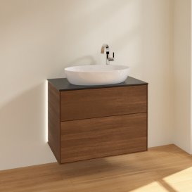 Тумба под раковину Villeroy & Boch Finion 80х50,1 см с подсветкой МДФ шпон грецкого ореха/стекло черное матовое G87200GN