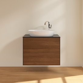 Тумба под раковину Villeroy & Boch Finion 80х50,1 см с подсветкой МДФ шпон грецкого ореха/стекло черное матовое G87200GN