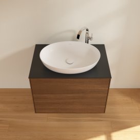 Тумба под раковину Villeroy & Boch Finion 80х50,1 см с подсветкой МДФ шпон грецкого ореха/стекло черное матовое G87200GN