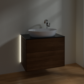 Тумба под раковину Villeroy & Boch Finion 80х50,1 см с подсветкой МДФ шпон грецкого ореха/стекло черное матовое G87200GN