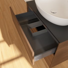 Тумба под раковину Villeroy & Boch Finion 80х50,1 см с подсветкой МДФ шпон грецкого ореха/стекло черное матовое G87200GN