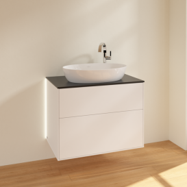 Тумба под раковину Villeroy & Boch Finion 80х50,1 см с подсветкой МДФ белый матовый лак/стекло черное матовое G87200MT