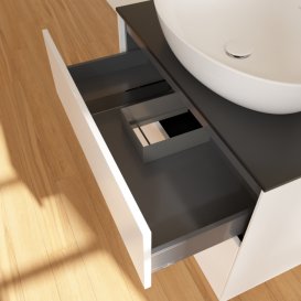 Тумба под раковину Villeroy & Boch Finion 80х50,1 см с подсветкой МДФ белый матовый лак/стекло черное матовое G87200MT