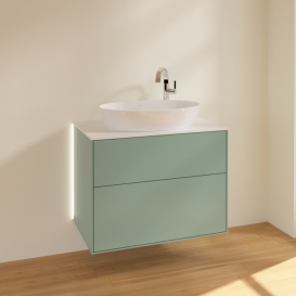 Тумба під раковину Villeroy & Boch Finion 80х50,1 см із підсвічуванням МДФ оливковий матовий лак/скло біле матове G87100GM