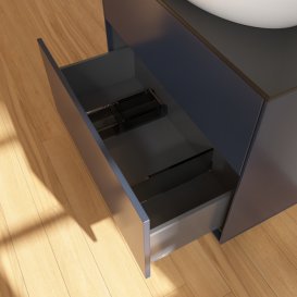 Тумба під раковину Villeroy & Boch Finion 80х50,1 см із підсвічуванням МДФ темно-синій матовий лак/скло чорне матове G87200HG