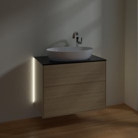 Тумба под раковину Villeroy & Boch Finion 80х50,1 см с подсветкой МДФ шпон дуба/стекло черное матовое G87200PC