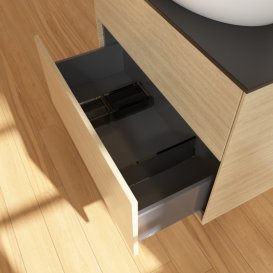 Тумба під раковину Villeroy & Boch Finion 80х50,1 см з підсвічуванням МДФ шпон дуба/скло чорне матове G87200PC