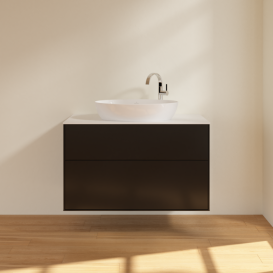 Тумба під раковину Villeroy & Boch Finion 100х50,1 см МДФ чорний матовий лак/скло біле матове F88100PD