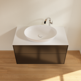 Тумба під раковину Villeroy & Boch Finion 100х50,1 см МДФ чорний матовий лак/скло біле матове F88100PD