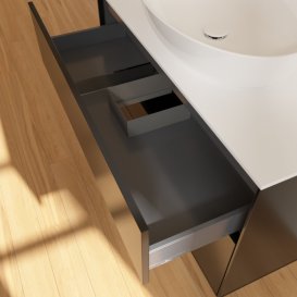 Тумба під раковину Villeroy & Boch Finion 100х50,1 см МДФ чорний матовий лак/скло біле матове F88100PD