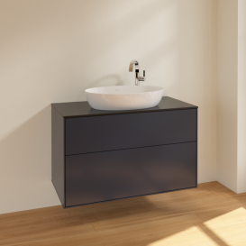 Тумба под раковину Villeroy & Boch Finion 100х50,1 см МДФ темно-синий матовый лак/стекло черное матовое F88200HG