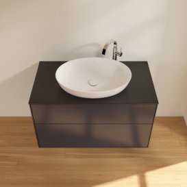 Тумба под раковину Villeroy & Boch Finion 100х50,1 см МДФ темно-синий матовый лак/стекло черное матовое F88200HG