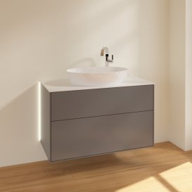 Тумба під раковину Villeroy & Boch Finion 100х50,1 см з підсвічуванням антрацит матовий лак/скло біле матове G88100GK