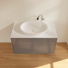 Тумба під раковину Villeroy & Boch Finion 100х50,1 см з підсвічуванням антрацит матовий лак/скло біле матове G88100GK