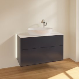 Тумба під раковину Villeroy & Boch Finion 100х50,1 см із підсвічуванням МДФ темно-синій матовий лак/скло біле матове G88100HG