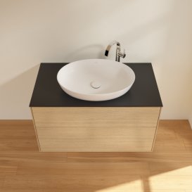 Тумба під раковину Villeroy & Boch Finion 100х50,1 см з підсвічуванням МДФ шпон дуба/скло чорне матове G88200PC