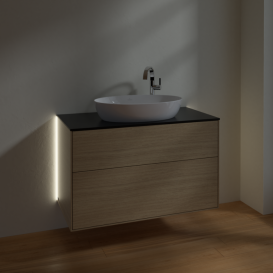 Тумба під раковину Villeroy & Boch Finion 100х50,1 см з підсвічуванням МДФ шпон дуба/скло чорне матове G88200PC