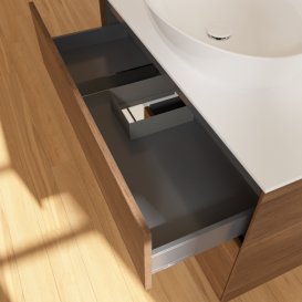 Тумба під раковину Villeroy & Boch Finion 100х50,1 см із підсвічуванням МДФ шпон волоського горіха/скло біле матове F891GFGN