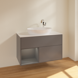 Тумба під раковину Villeroy & Boch Finion 100х50,1 см із підсвічуванням МДФ антрацит матовий лак/скло біле матове F891GKGK