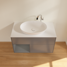 Тумба під раковину Villeroy & Boch Finion 100х50,1 см із підсвічуванням МДФ антрацит матовий лак/скло біле матове F891GKGK