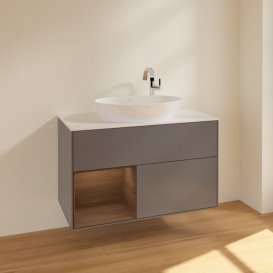 Тумба под раковину Villeroy & Boch Finion 100х50,1 см с подсветкой МДФ антрацит матовый лак/стекло белое матовое F891GNGK