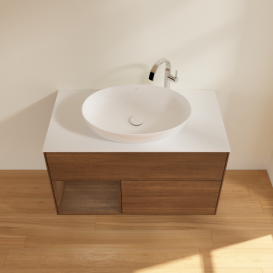 Тумба під раковину Villeroy & Boch Finion 100х50,1 см із підсвічуванням МДФ шпон волоського горіха/скло біле матове F891GNGN