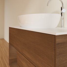 Тумба під раковину Villeroy & Boch Finion 100х50,1 см із підсвічуванням МДФ шпон волоського горіха/скло біле матове F891GNGN