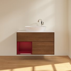 Тумба под раковину Villeroy & Boch Finion 100х50,1 см с подсветкой МДФ шпон грецкого ореха/стекло белое матовое F891HBGN