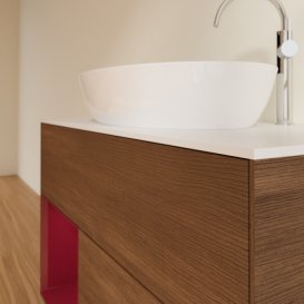 Тумба под раковину Villeroy & Boch Finion 100х50,1 см с подсветкой МДФ шпон грецкого ореха/стекло белое матовое F891HBGN