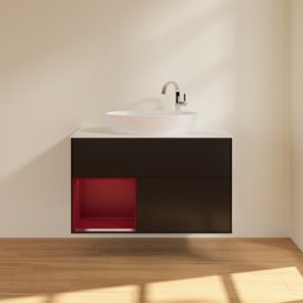 Тумба под раковину Villeroy & Boch Finion 100х50,1 см с подсветкой МДФ черный матовый лак/стекло белое матовое F891HBPD