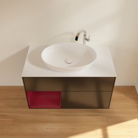 Тумба под раковину Villeroy & Boch Finion 100х50,1 см с подсветкой МДФ черный матовый лак/стекло белое матовое F891HBPD