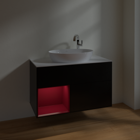 Тумба под раковину Villeroy & Boch Finion 100х50,1 см с подсветкой МДФ черный матовый лак/стекло белое матовое F891HBPD