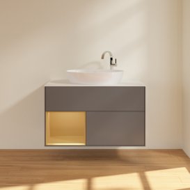 Тумба под раковину Villeroy & Boch Finion 100х50,1 см с подсветкой МДФ антрацит матовый лак/стекло белое матовое F891HFGK