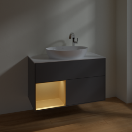 Тумба под раковину Villeroy & Boch Finion 100х50,1 см с подсветкой МДФ антрацит матовый лак/стекло белое матовое F891HFGK