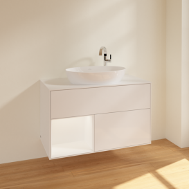 Тумба під раковину Villeroy & Boch Finion 100х50,1 см з підсвіткою МДФ білий глянцевий лак/скло біле матове F891MTGF