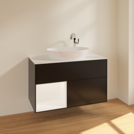 Тумба под раковину Villeroy & Boch Finion 100х50,1 см с подсветкой МДФ черный матовый лак/стекло белое матовое F891MTPD