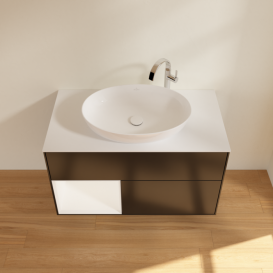 Тумба под раковину Villeroy & Boch Finion 100х50,1 см с подсветкой МДФ черный матовый лак/стекло белое матовое F891MTPD