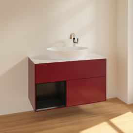 Тумба под раковину Villeroy & Boch Finion 100х50,1 см с подсветкой МДФ пион матовый лак/стекло белое матовое F891PDHB