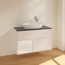 Тумба під раковину Villeroy & Boch Finion 100х50,1 см з підсвіткою МДФ білий глянцевий лак/скло чорне матове F892GFGF