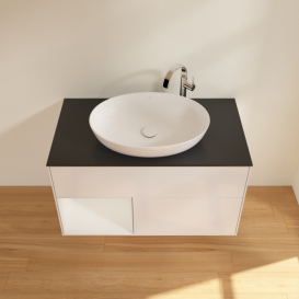 Тумба під раковину Villeroy & Boch Finion 100х50,1 см з підсвіткою МДФ білий глянцевий лак/скло чорне матове F892GFGF