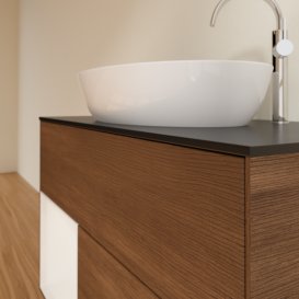 Тумба під раковину Villeroy & Boch Finion 100х50,1 см із підсвічуванням МДФ шпон волоського горіха/скло чорне матове F892GFGN