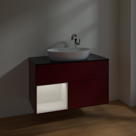 Тумба под раковину Villeroy & Boch Finion 100х50,1 см с подсветкой МДФ пион матовый лак/стекло черное матовое F892GFHB