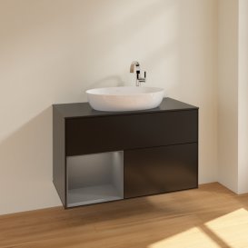 Тумба под раковину Villeroy & Boch Finion 100х50,1 см с подсветкой МДФ черный матовый лак/стекло черное матовое F892GKPD