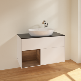 Тумба під раковину Villeroy & Boch Finion 100х50,1 см із підсвічуванням МДФ білий матовий лак/скло чорне матове F892GNMT