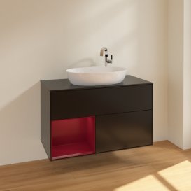 Тумба под раковину Villeroy & Boch Finion 100х50,1 см с подсветкой МДФ черный матовый лак/стекло черное матовое F892HBPD