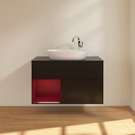 Тумба под раковину Villeroy & Boch Finion 100х50,1 см с подсветкой МДФ черный матовый лак/стекло черное матовое F892HBPD